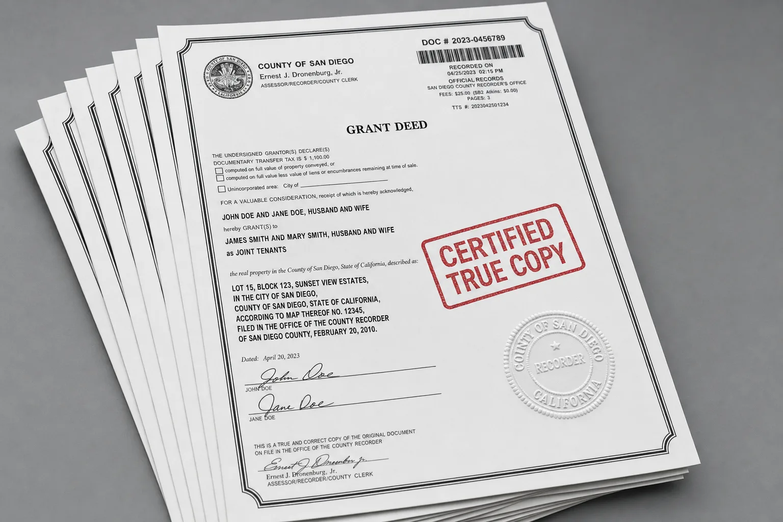 Certified Copy Example Certified Copies of Recorded Documents — LA, OC & Ventura | Mobile ...