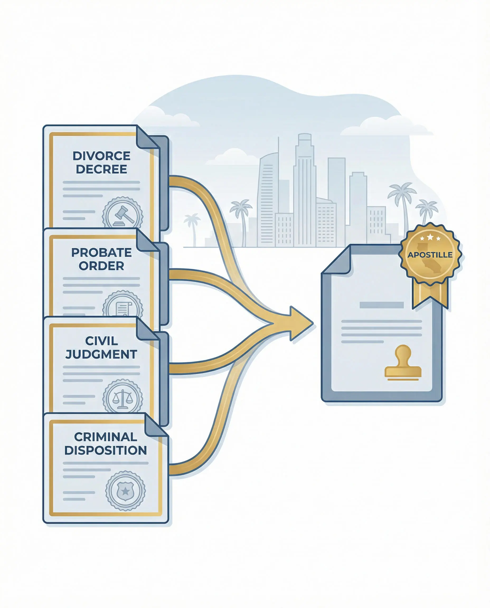 Certified California court documents prepared for apostille in Los Angeles
