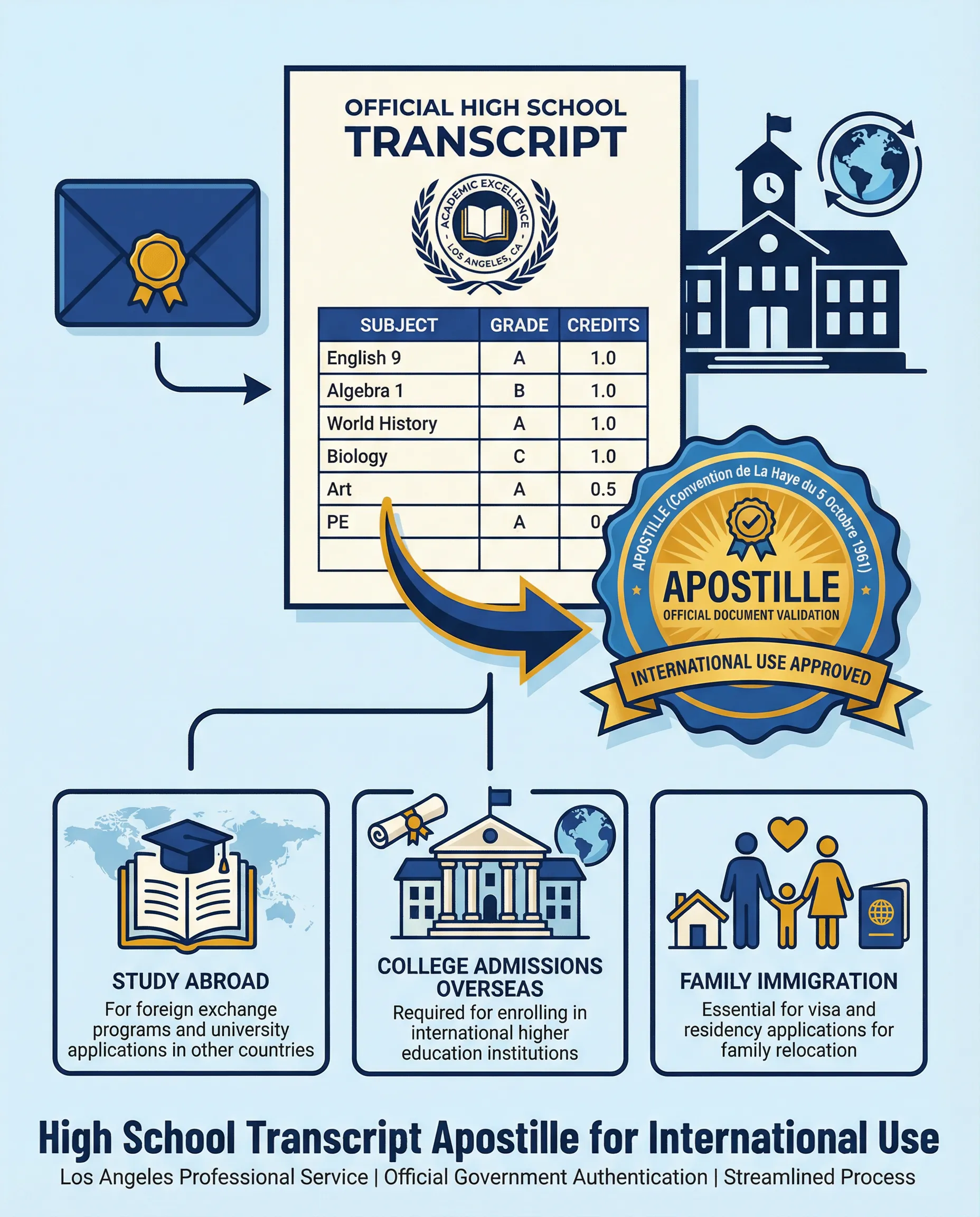 High school transcript prepared for apostille in Los Angeles