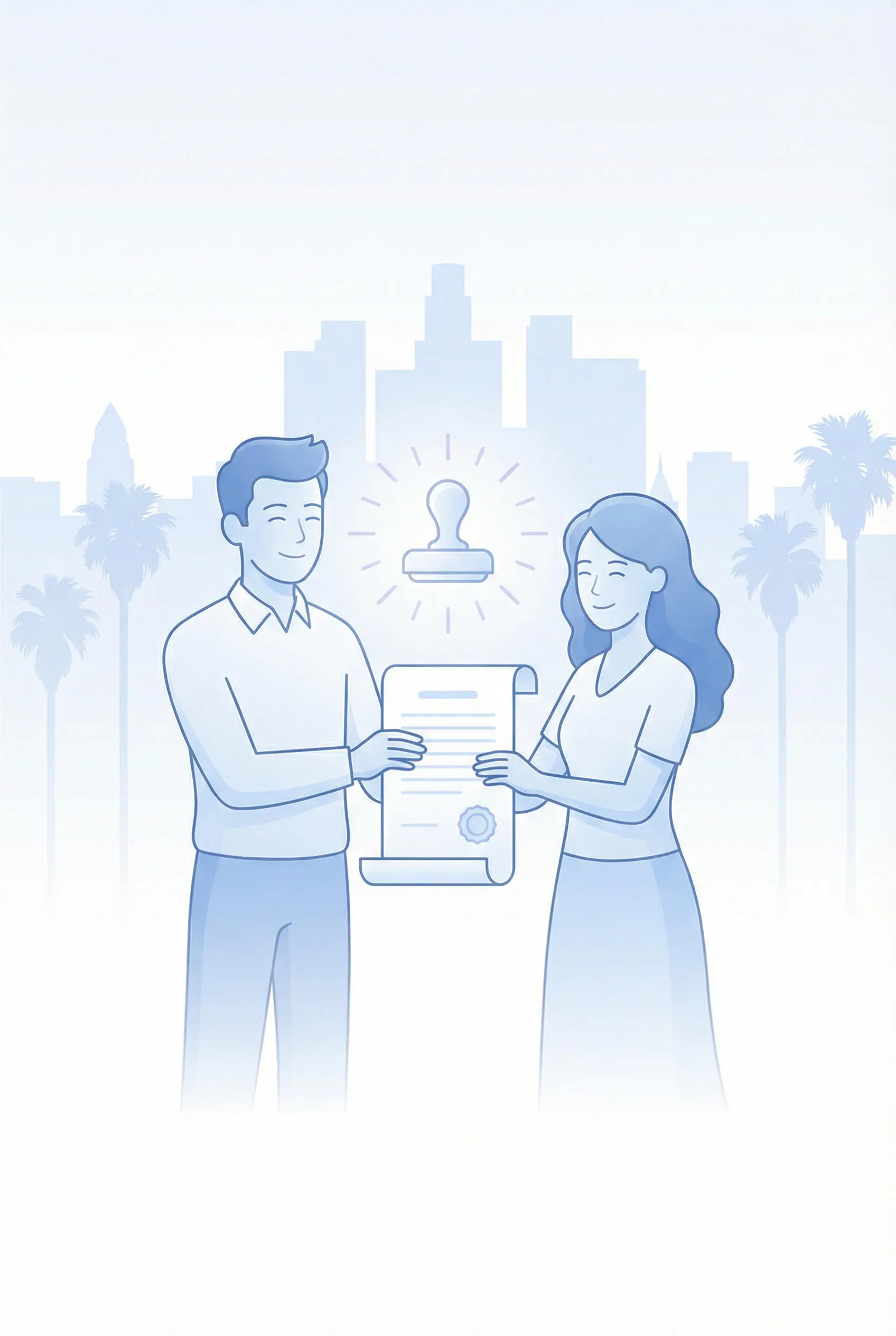 Los Angeles couple holding a marriage certificate prepared for apostille