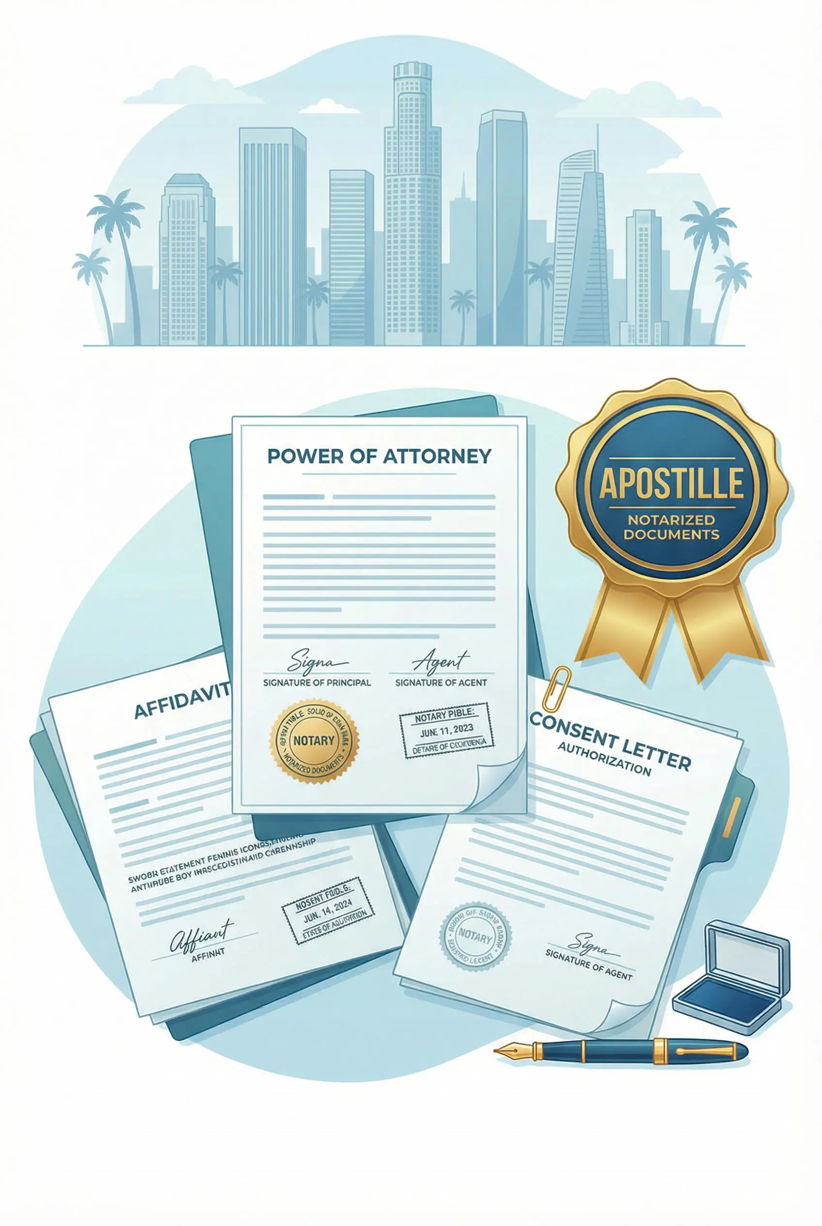 Notarized power of attorney and letters prepared for apostille in Los Angeles