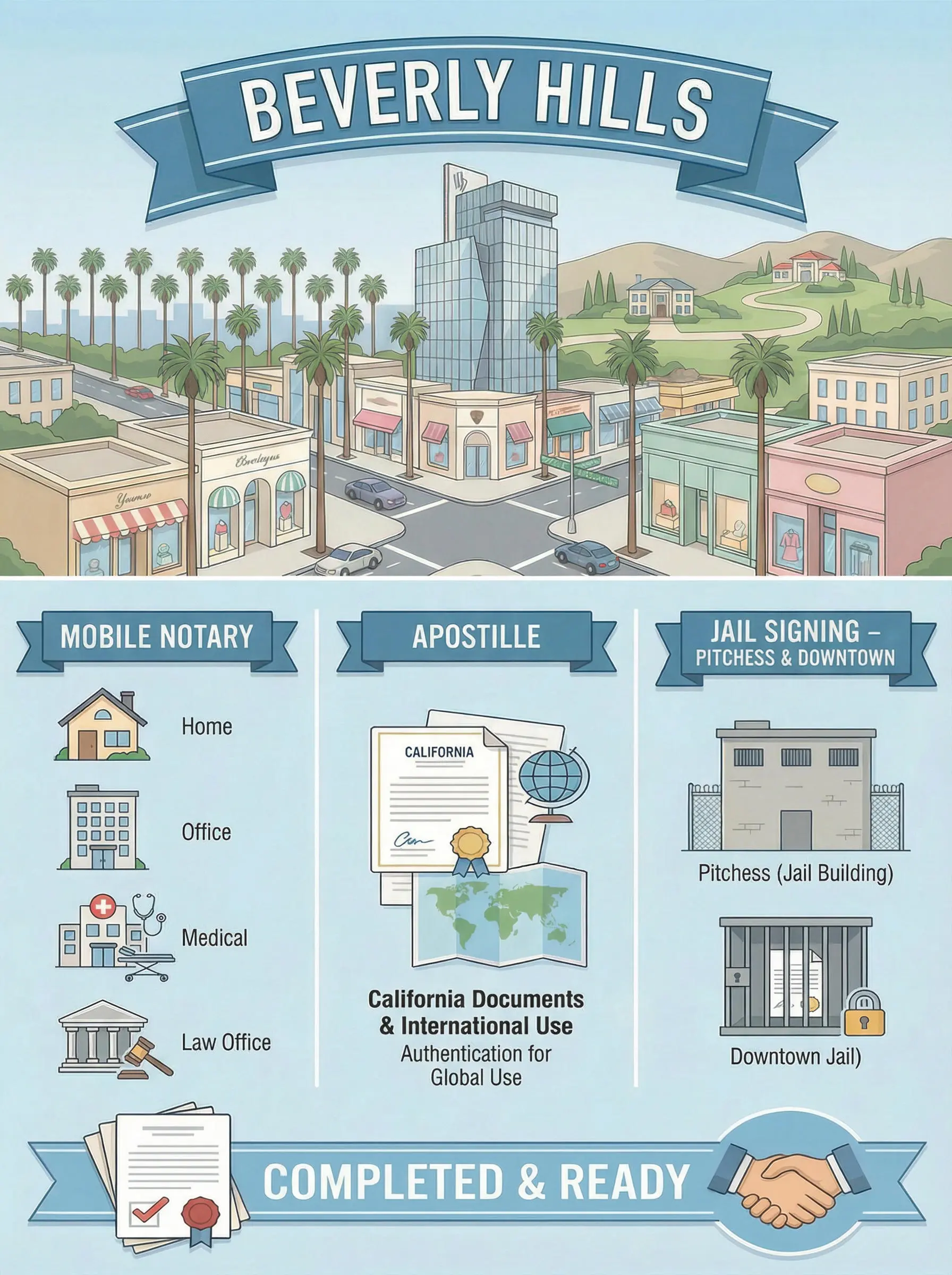 Beverly Hills mobile notary, apostille, and jail signing infographic